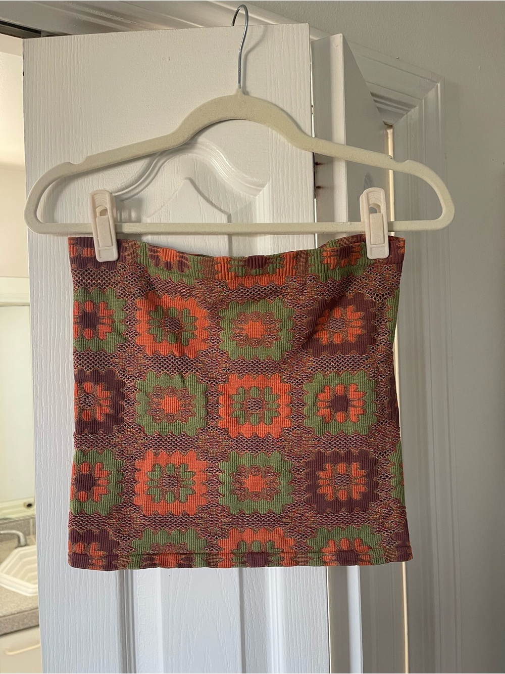 Free People Retro Print Tube Top in Orange and Green